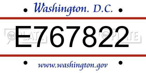 E767822 District Of Columbia License Plate