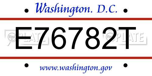 E76782T District Of Columbia License Plate