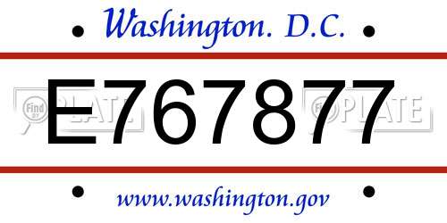 E767877 District Of Columbia License Plate