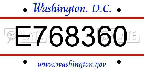 E768360 District Of Columbia License Plate