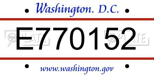 E770152 District Of Columbia License Plate