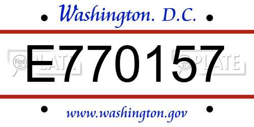 E770157 District Of Columbia License Plate