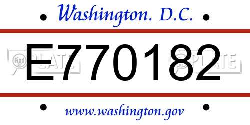 E770182 District Of Columbia License Plate