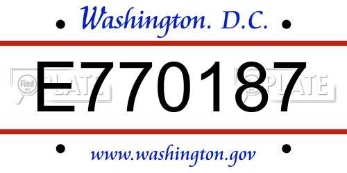 E770187 District Of Columbia License Plate