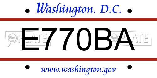 E770BA District Of Columbia License Plate