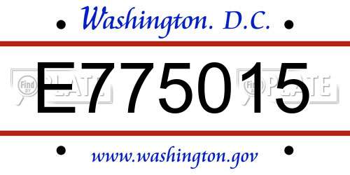 E775015 District Of Columbia License Plate