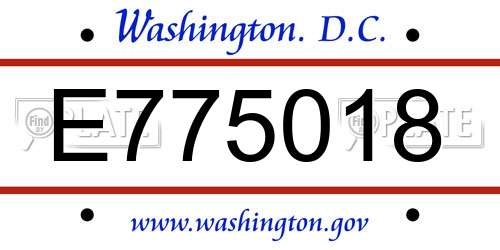 E775018 District Of Columbia License Plate