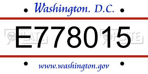 E778015 District Of Columbia License Plate