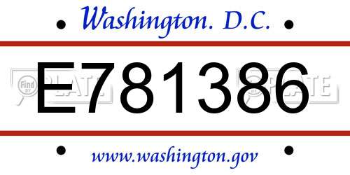 E781386 District Of Columbia License Plate