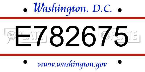 E782675 District Of Columbia License Plate