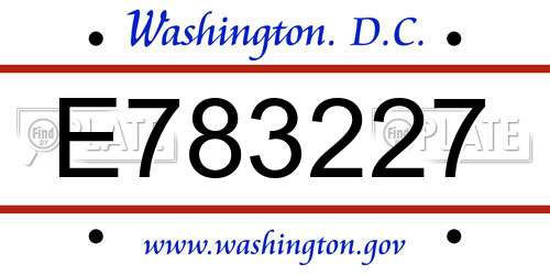 E783227 District Of Columbia License Plate