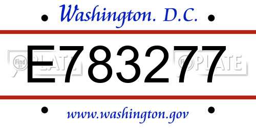 E783277 District Of Columbia License Plate