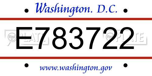 E783722 District Of Columbia License Plate