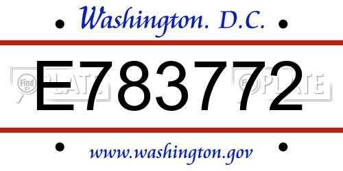 E783772 District Of Columbia License Plate