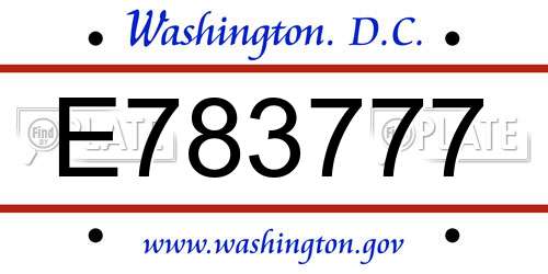 E783777 District Of Columbia License Plate