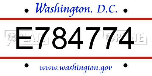 E784774 District Of Columbia License Plate