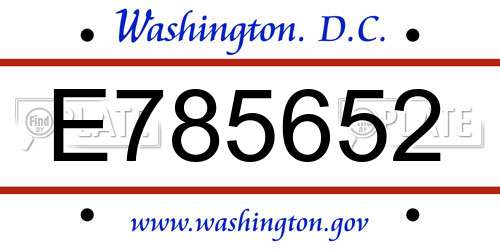 E785652 District Of Columbia License Plate