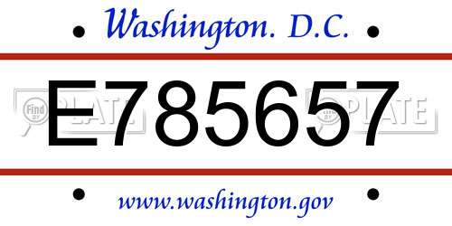 E785657 District Of Columbia License Plate