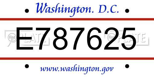 E787625 District Of Columbia License Plate