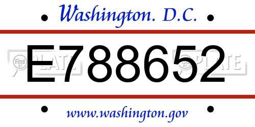 E788652 District Of Columbia License Plate