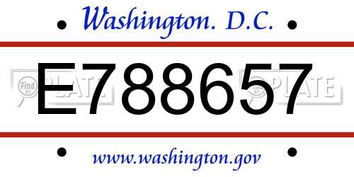 E788657 District Of Columbia License Plate