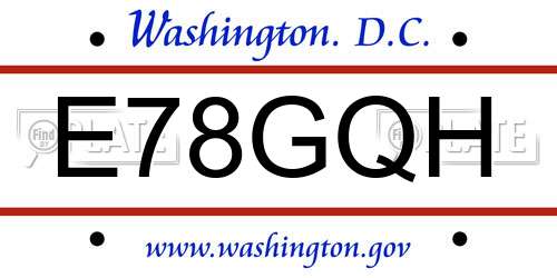 E78GQH District Of Columbia License Plate