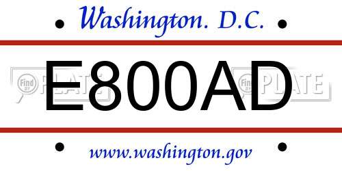 E800AD District Of Columbia License Plate