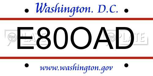 E80OAD District Of Columbia License Plate