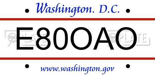 E80OAO District Of Columbia License Plate
