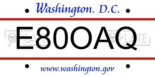 E80OAQ District Of Columbia License Plate