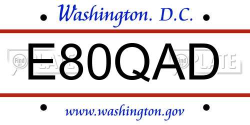 E80QAD District Of Columbia License Plate