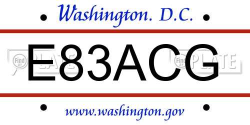 E83ACG District Of Columbia License Plate