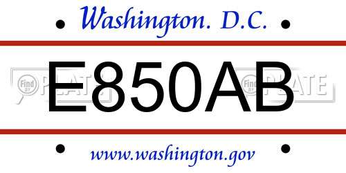 E850AB District Of Columbia License Plate