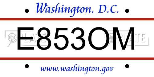 E853OM District Of Columbia License Plate