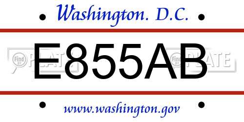 E855AB District Of Columbia License Plate
