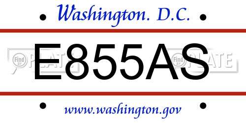 E855AS District Of Columbia License Plate