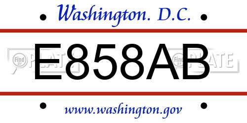 E858AB District Of Columbia License Plate
