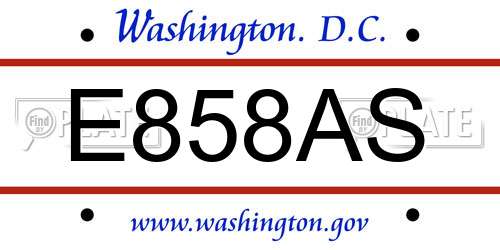 E858AS District Of Columbia License Plate
