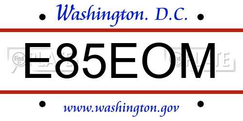 E85EOM District Of Columbia License Plate