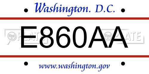 E860AA District Of Columbia License Plate