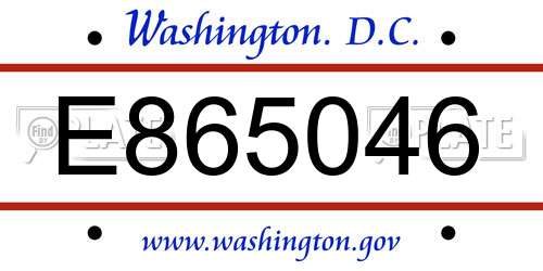 E865046 District Of Columbia License Plate