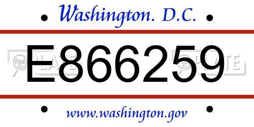 E866259 District Of Columbia License Plate