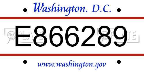 E866289 District Of Columbia License Plate