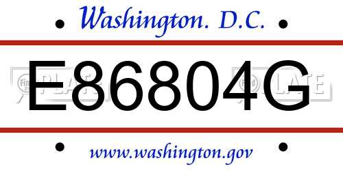 E86804G District Of Columbia License Plate