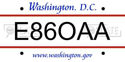E86OAA District Of Columbia License Plate