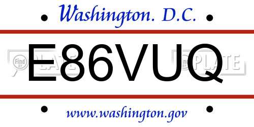 E86VUQ District Of Columbia License Plate