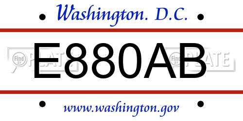 E880AB District Of Columbia License Plate