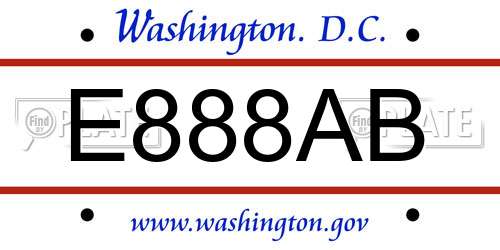 E888AB District Of Columbia License Plate