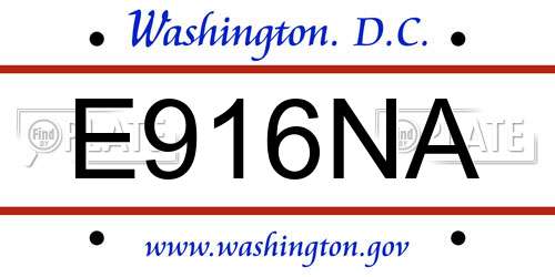 E916NA District Of Columbia License Plate