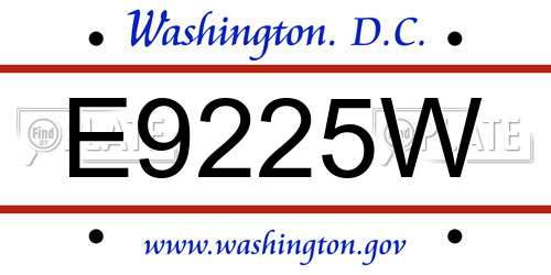 E9225W District Of Columbia License Plate